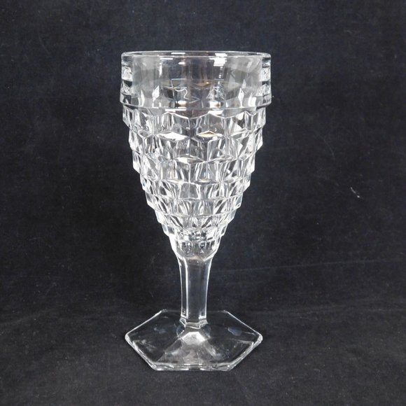 Lot of 2 Fostoria American Clear Glass Water Goblet 7" tall 9 oz Diamond Cube - Picture 6 of 11